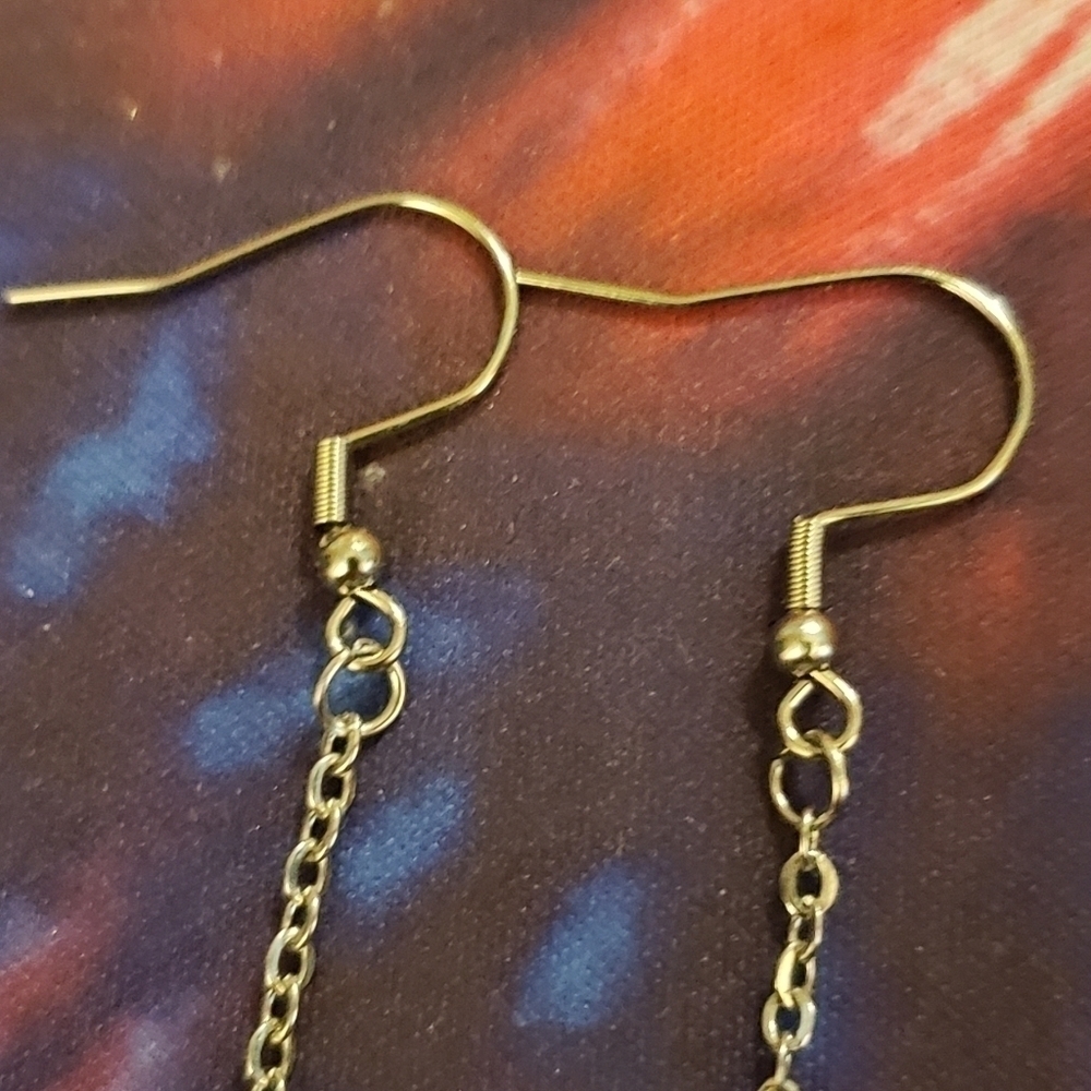 Handmade Iridescent Moon Space Astronaut Chain Dangle Earrings - Picture 4 of 6